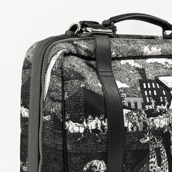 Prada AW/16 Animal Kingdom Nero & Avorio Tessuto Suitcase - Picture 7 of 16